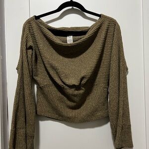We The Free Khaki Off-Shoulder Sweater